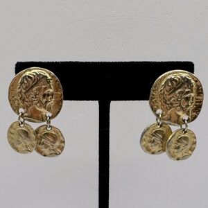 VINTAGE Faux Roman Coin Dangle Earrings